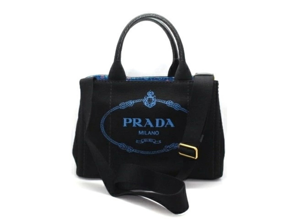 Prada Canapa Handbag Canvas Black Blue